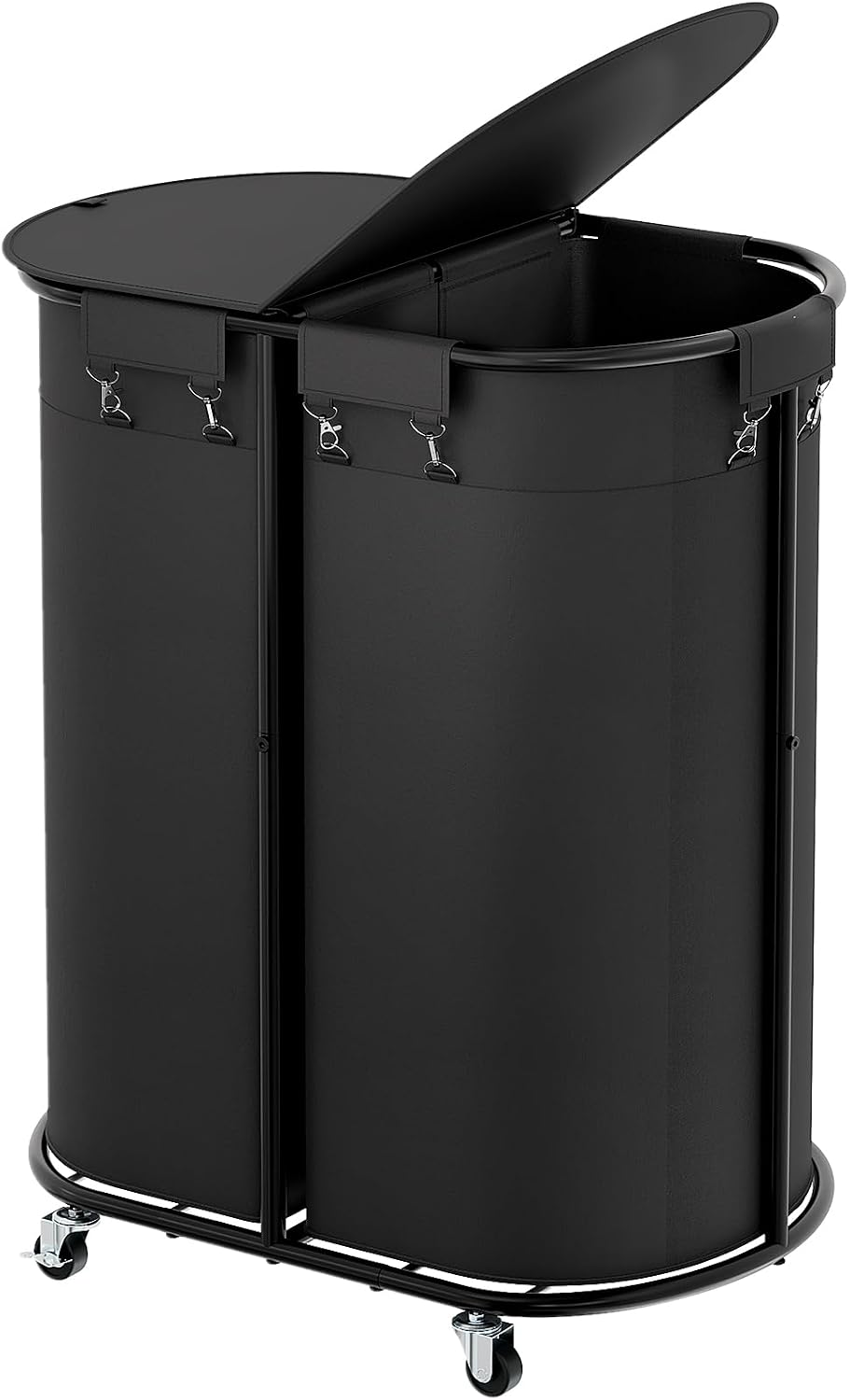 200L Double Laundry Hamper with Lid & Wheels, Oval Rolling Laundry Basket
