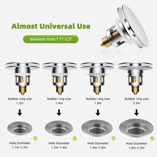 Universal 2PCS Bathroom Sink Stopper 2 in 1 Pop Up Metal Sink Drain Strainer - Image 2