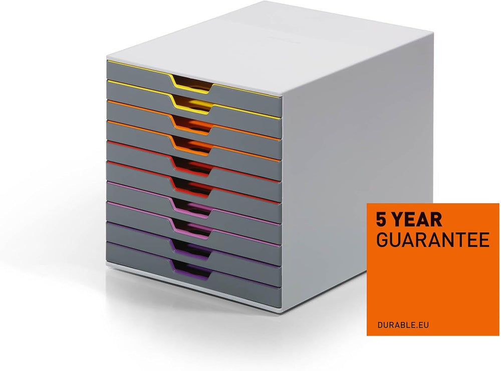 Durable Varicolor 10 Drawer Unit - Gray Desktop Drawer Set with 10 Color Code...