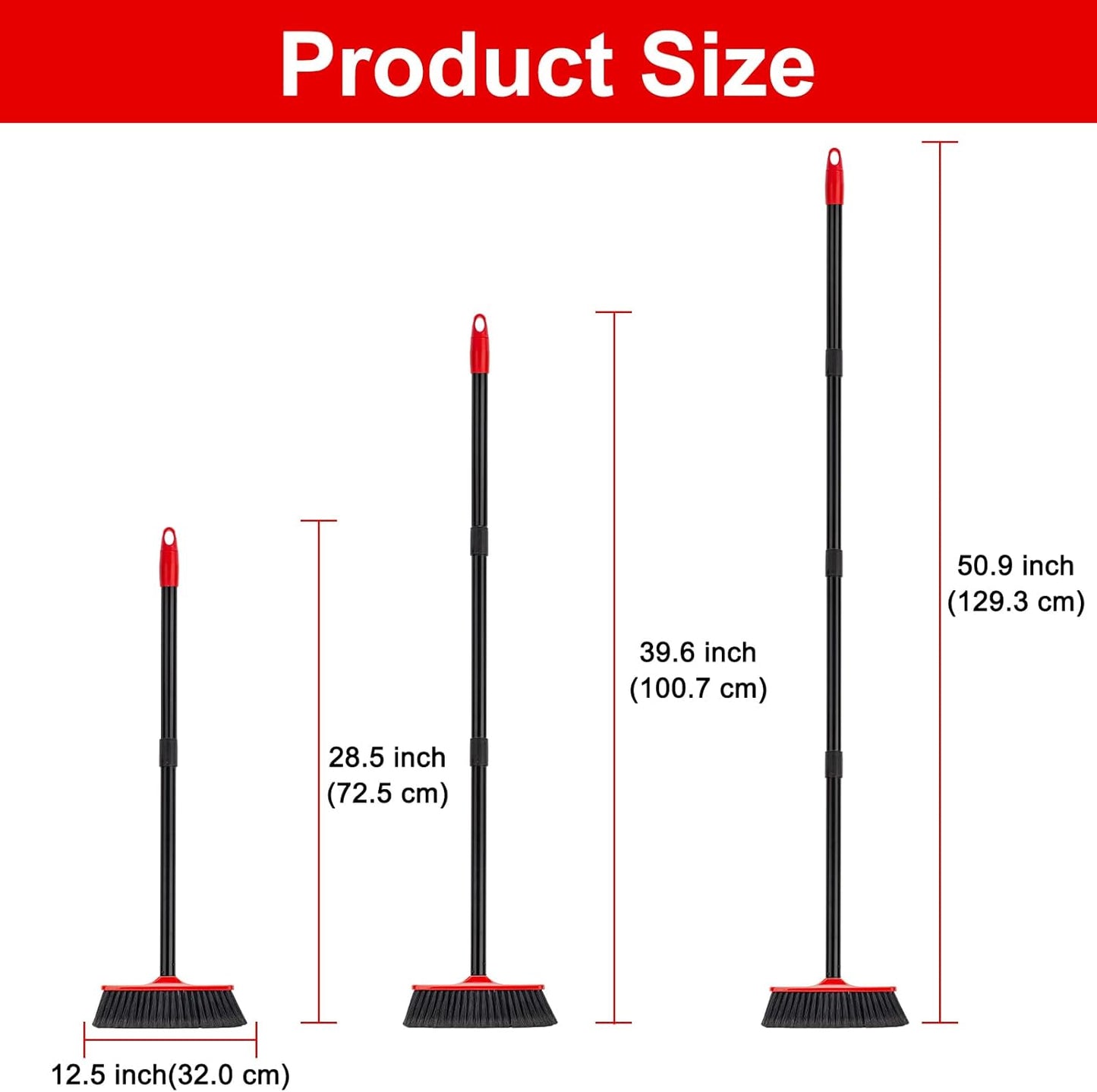 KeFanta 3 Packs Indoor/Outdoor Brooms, Brooms for Sweeping Indoor, 51" Long Handle House Broom for Home Garage Kitchen Office Courtyard Lobby Patio Lawn Concrete