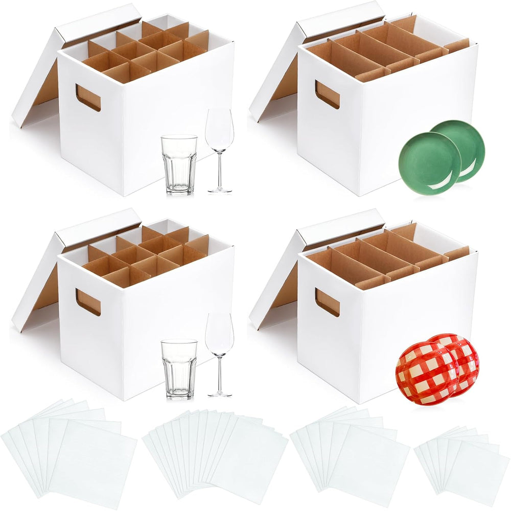 MotiMind 4 Sets Kitchen Moving Boxes with Divider Kits for Dish Glassware Win...