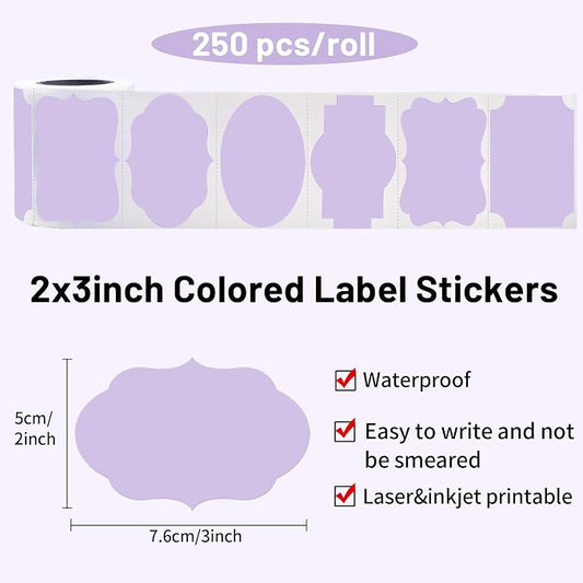 Purple Labels - 250 PCS 3" x 2" Fancy Shape Stickers - Image 2