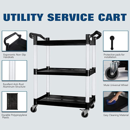 Service Cart with Wheels Lockable Large Size, Plastic Restaurant Cart Heavy Duty - Image 2