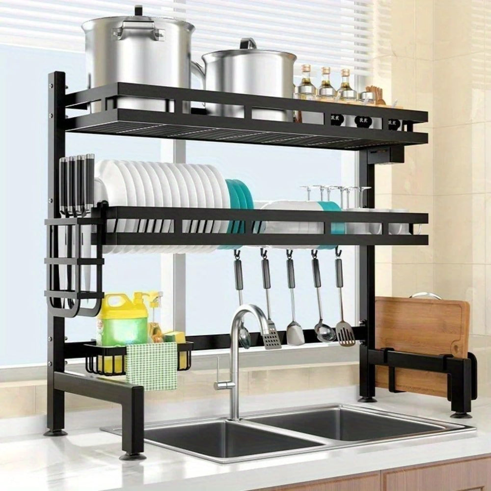 3-Tier Over Sink Dish Draining Rack Adjustable Width and Height with Phone Ho...