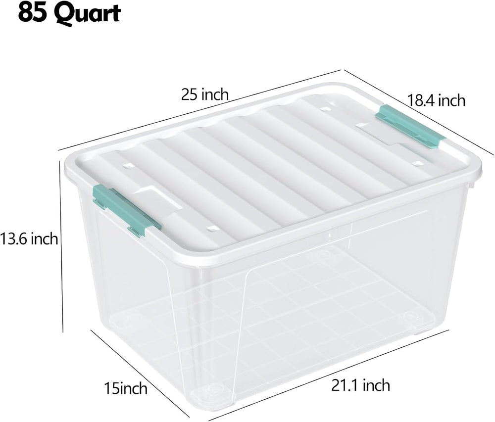 85 Qt Plastic Storage Bin with Wheels, Large Latching Box, 2-Pack