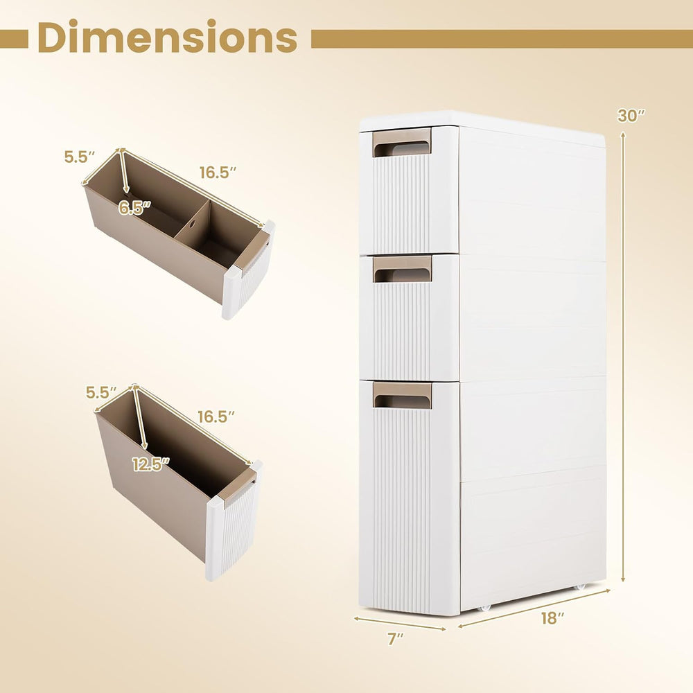 Byroce 3-Tier Narrow Storage Cabinet with Wheels, Slim Rolling Plastic Drawer...