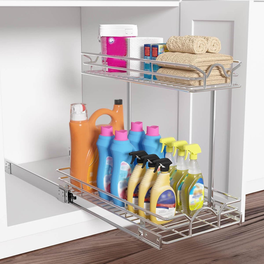 OCG Under Sink Cabinet Organizer Two Tier Pull Out Shelf (14.75W x 17D), Unde...