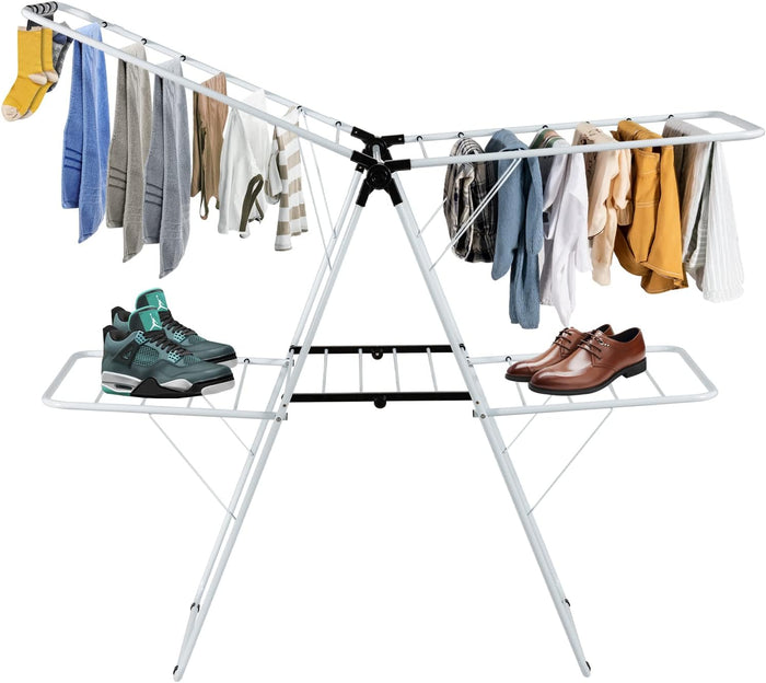 COSTWAY Clothes Drying Rack, Foldable 2 Tier Clothing Laundry Rack