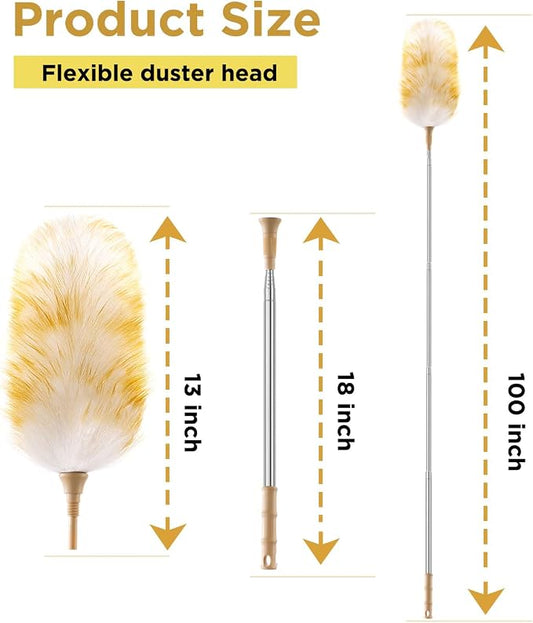 Extendable Lambswool Duster 30-100 Inch, Stainless Steel Long Handle Duster - Image 2
