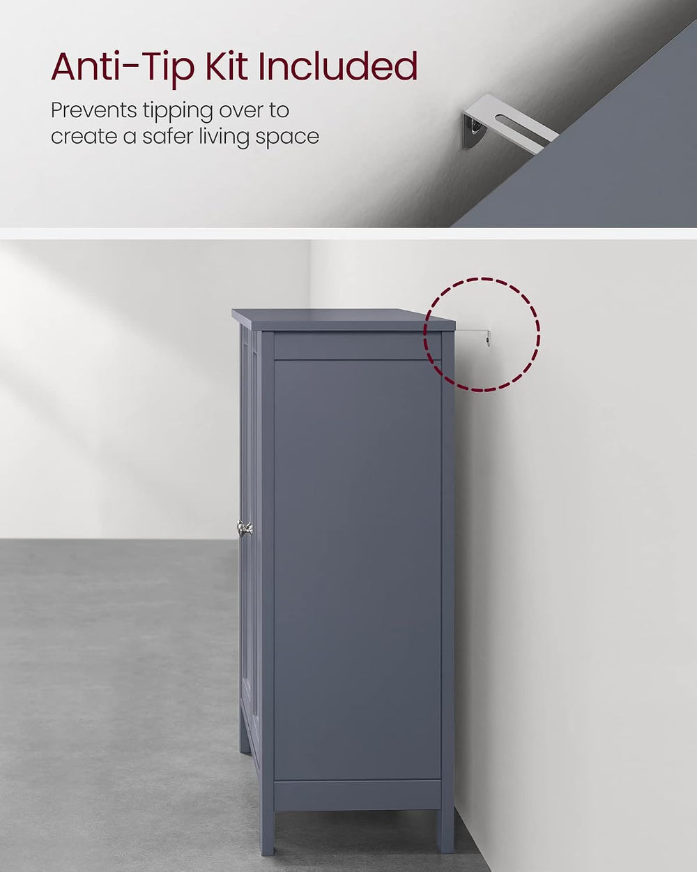 VASAGLE Bathroom Floor Storage Cabinet, 2 Adjustable Shelves,Slate Gray