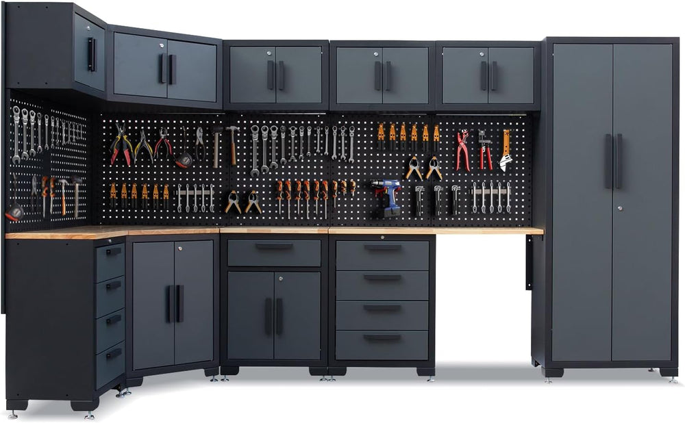15-Piece Corner Garage Storage Cabinet System - Corner Workshop Set
