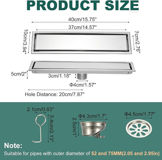uxcell Rectangular Shower Drain, Brushed 304 Stainless Steel Odor-Proof Floor - Image 2