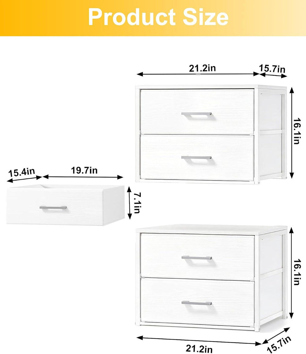 Fixwal Closet Drawers for Clothes, 2 Pack, 4 Drawers Stackable, 21.2" Wide