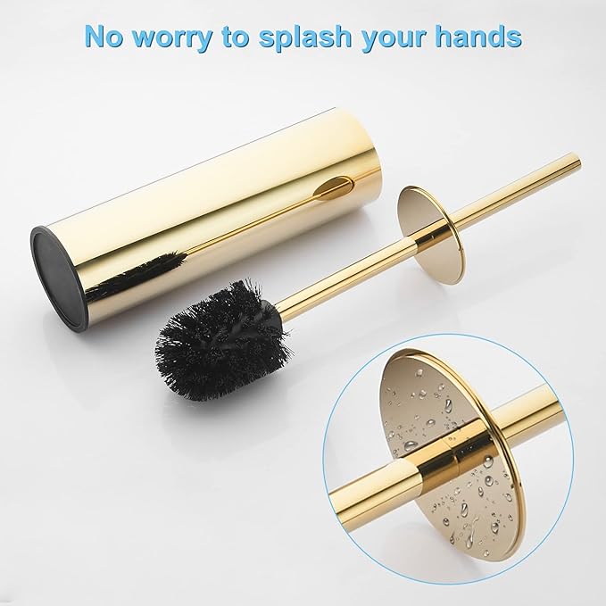 Toilet Brush and Holder Set Gold Stainless Steel, 304 Heavy Duty Round Toilet - Image 7