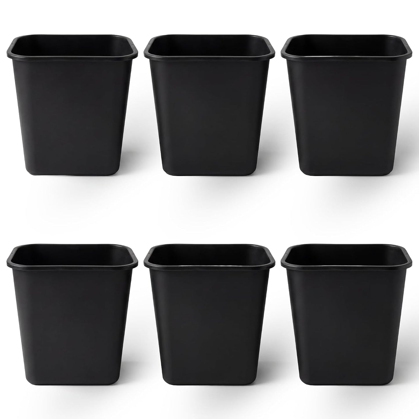 United Solutions 7.7 Gallon Trash Wastebasket, 6 Pack, Black, Under Desk | Slim 30.8-quart bins fit small spaces in offices, kitchens, dorms, and homes with an easy-to-clean design