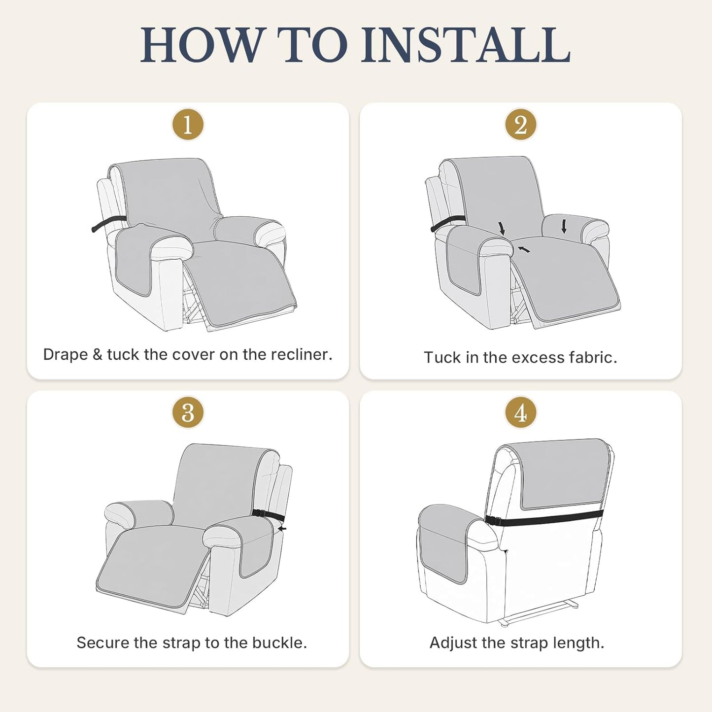 Recliner Chair Covers, 100% Waterproof Non-Slip Chair Cover Dog Furniture Protector Recliner Covers Washable Slipcover with Pocket, Elastic Straps for Pets, Dogs,23.6",Dark Gray