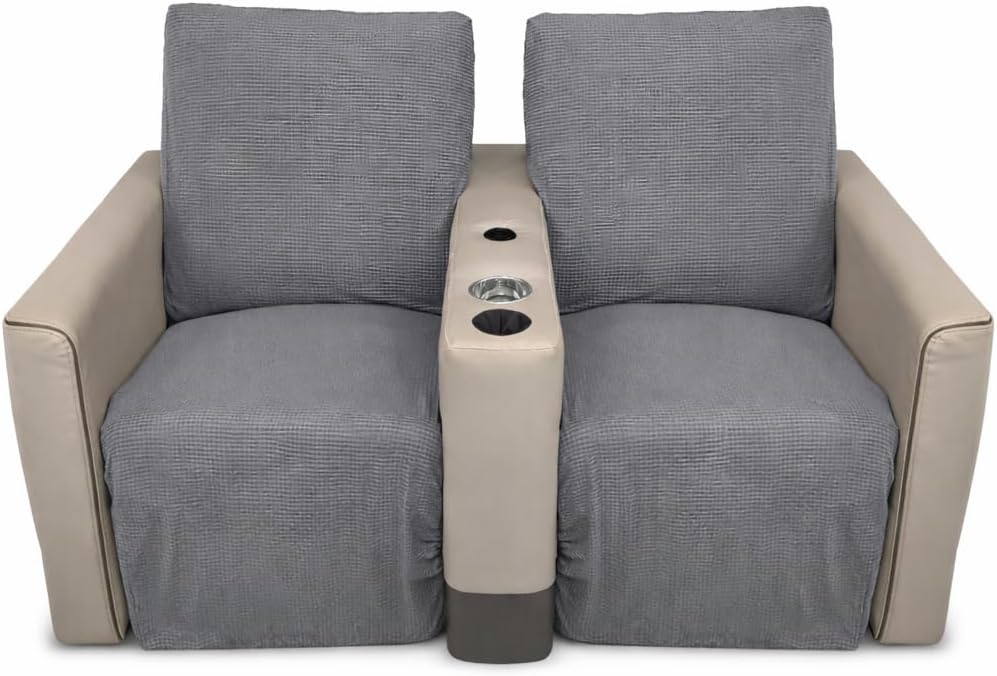 RV Recliner Covers Set of 4 for Loveseat – Stretch RV Theater Seating Covers Compatible with Thomas Payne RV Recliners – Camper Loveseat Cover for Travel Trailer, Motorhome & RV Furniture (Gray)