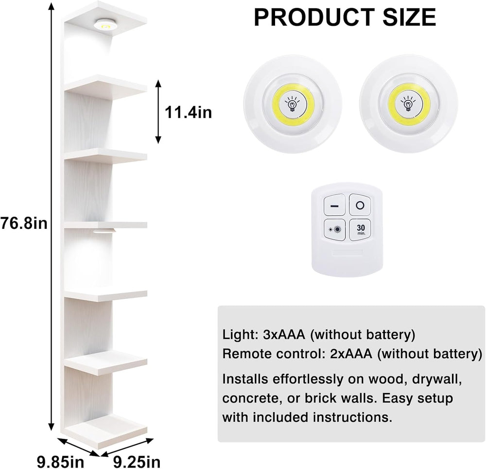 Fixwal 7 Tier Wall Shelf with LED Lights Lack Shelf for Room Decor (White)