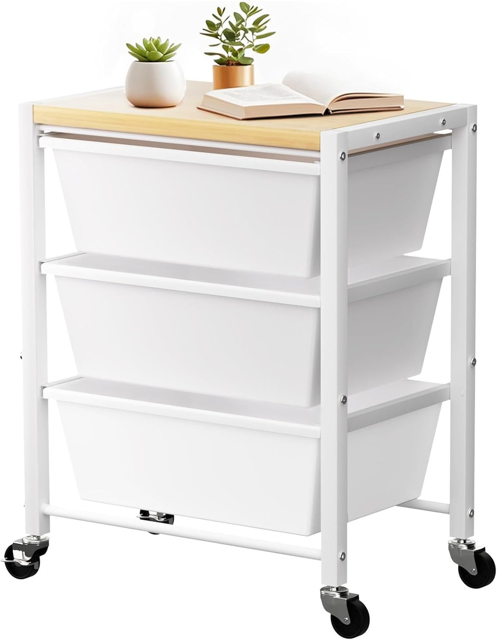 Rolling Cart with 3 Drawers, Plastic Drawer Storage Carts with Lockable Wheel...