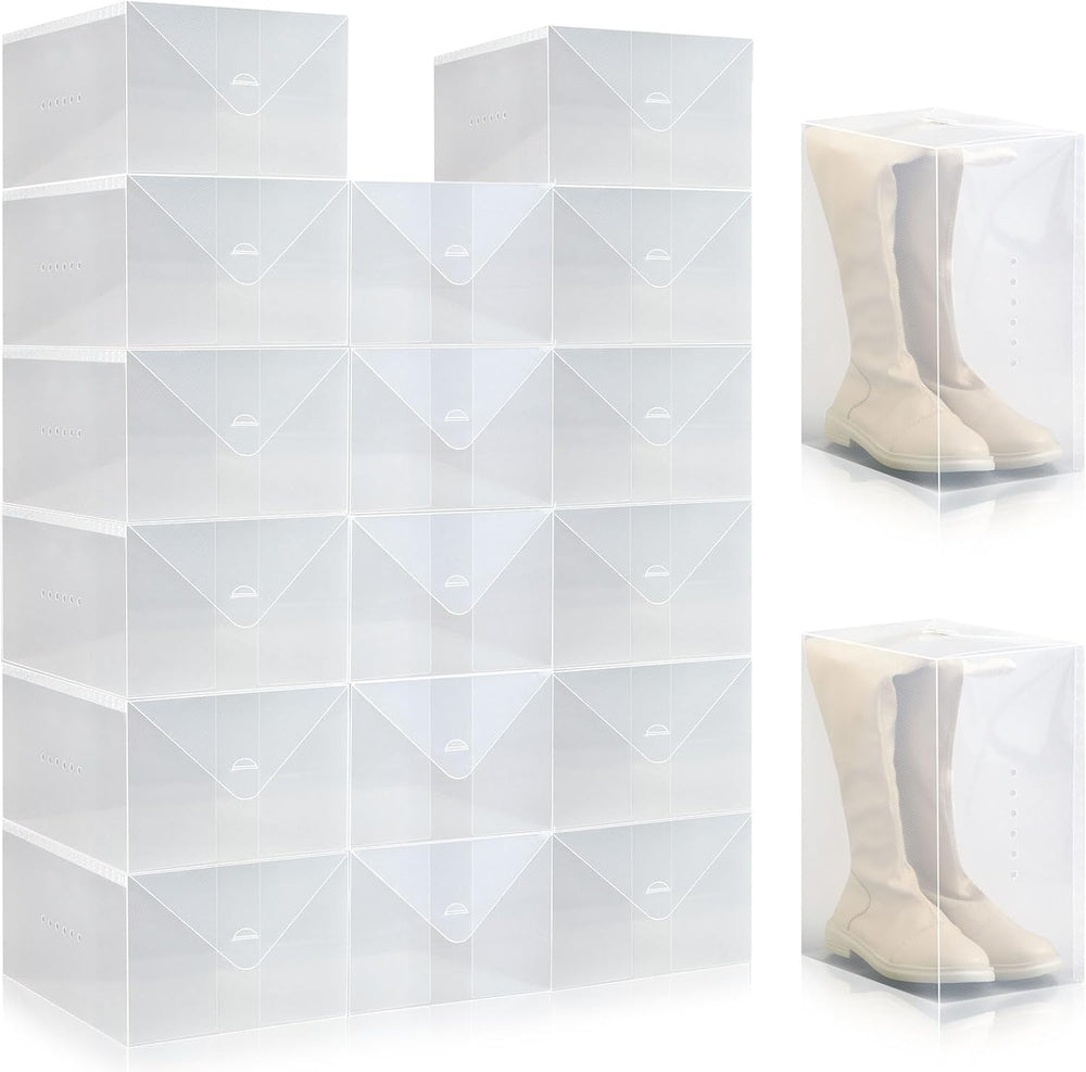 Sintuff 20 Pcs Clear Shoe Boxes Plastic Stackable, 13.8 x 9.8 x 7.1 Inches