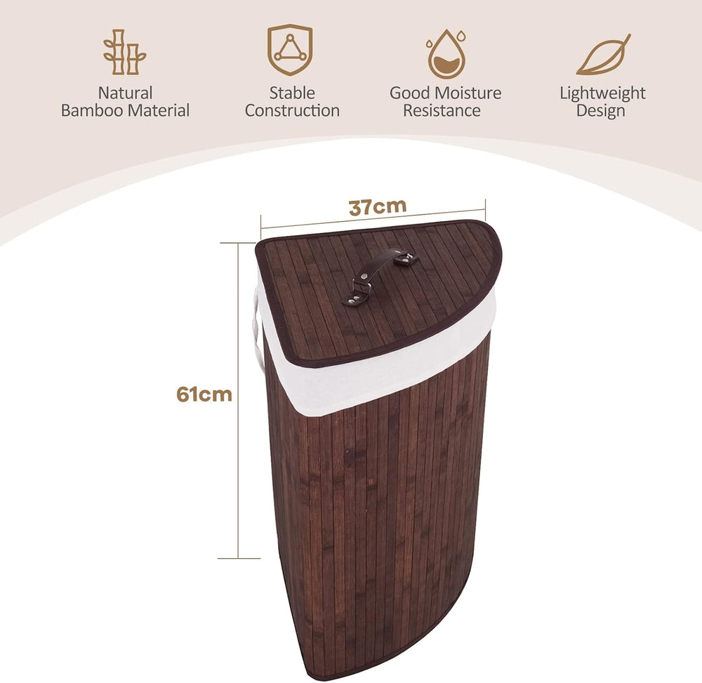 Julimoon Bamboo Laundry Hamper With Lid, Removable Liner and Handle - Clothes...