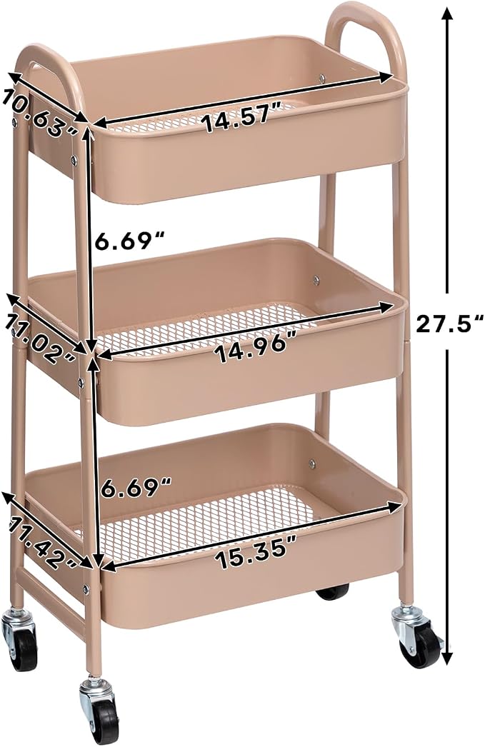 AGTEK Makeup Cart, Movable Rolling Organizer Cart, 3 Tier Metal Utility Cart - Image 8