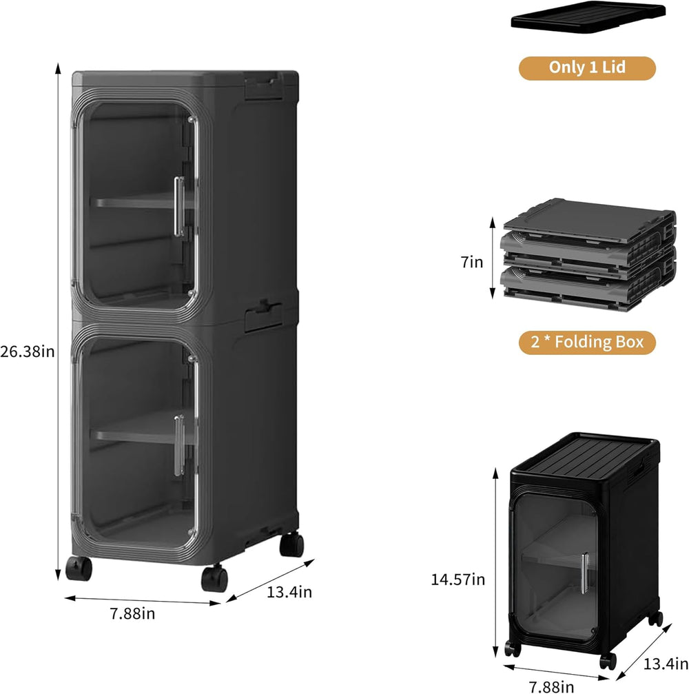 2-Tier Narrow Slim Bathroom Storage Cabinet with Wheels, Black