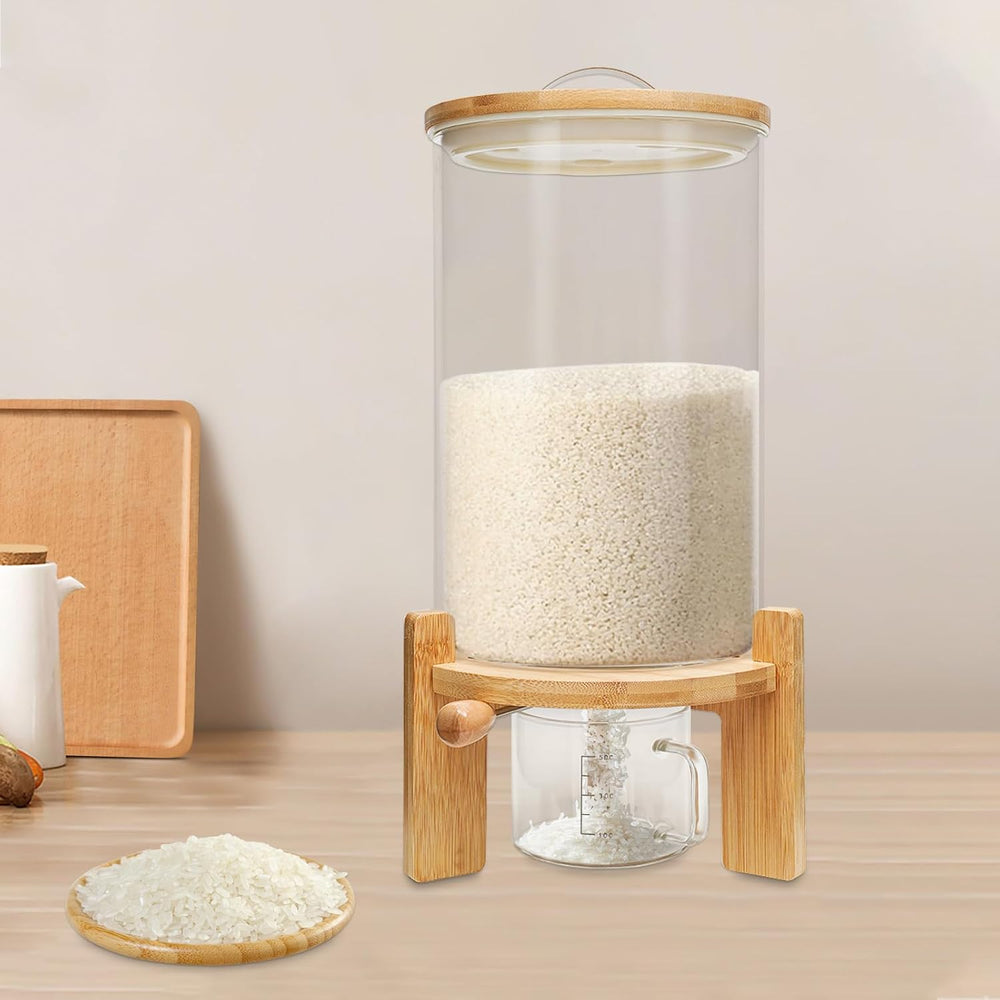 7.5L/5L Grain Storage Tank Dispenser with Base+Valve+Cup Glass Rice Cereal Be...