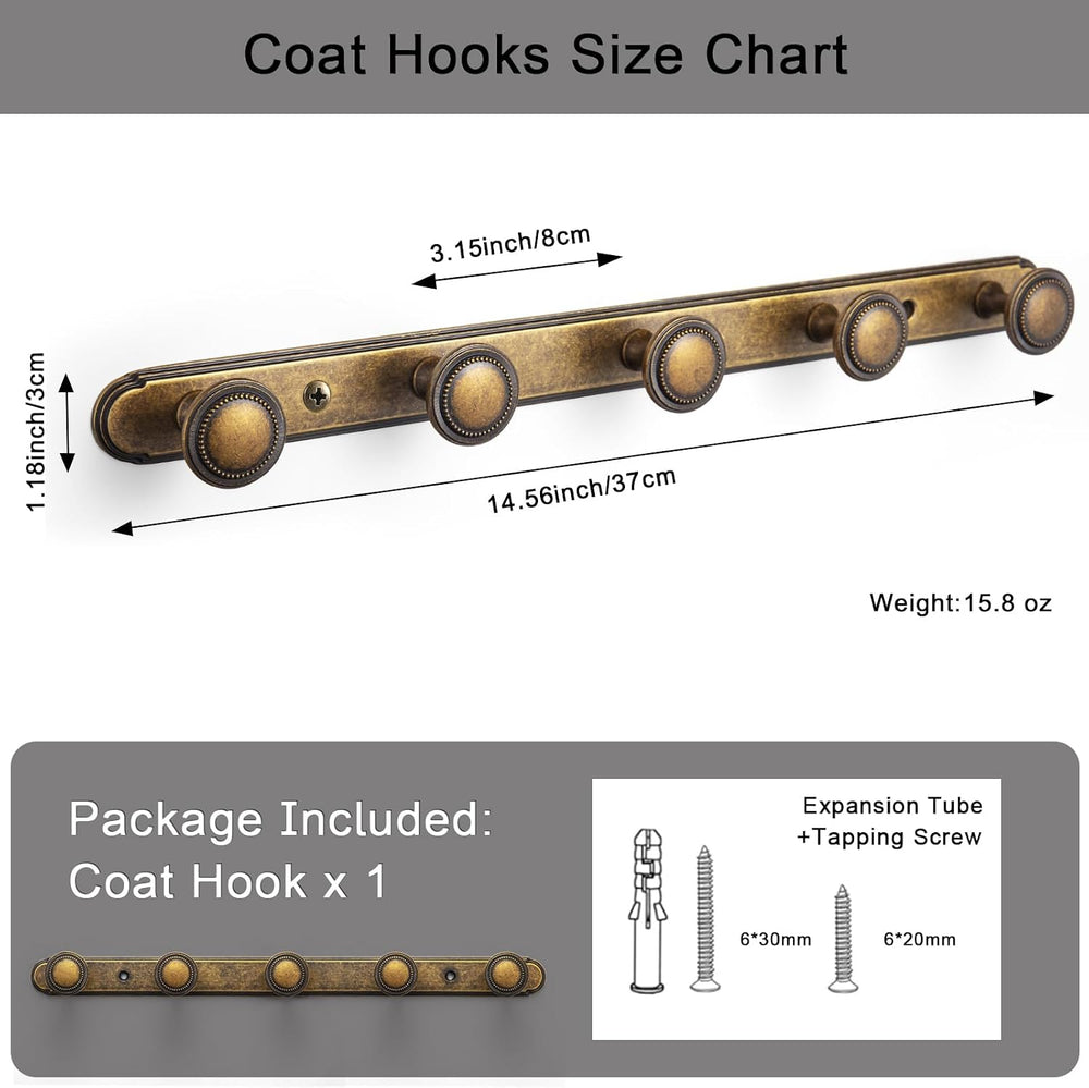 Goo-Ki 1 Pack Antique Brass Coat Rack Wall Mount Heavy Duty, Vintage Brass To...