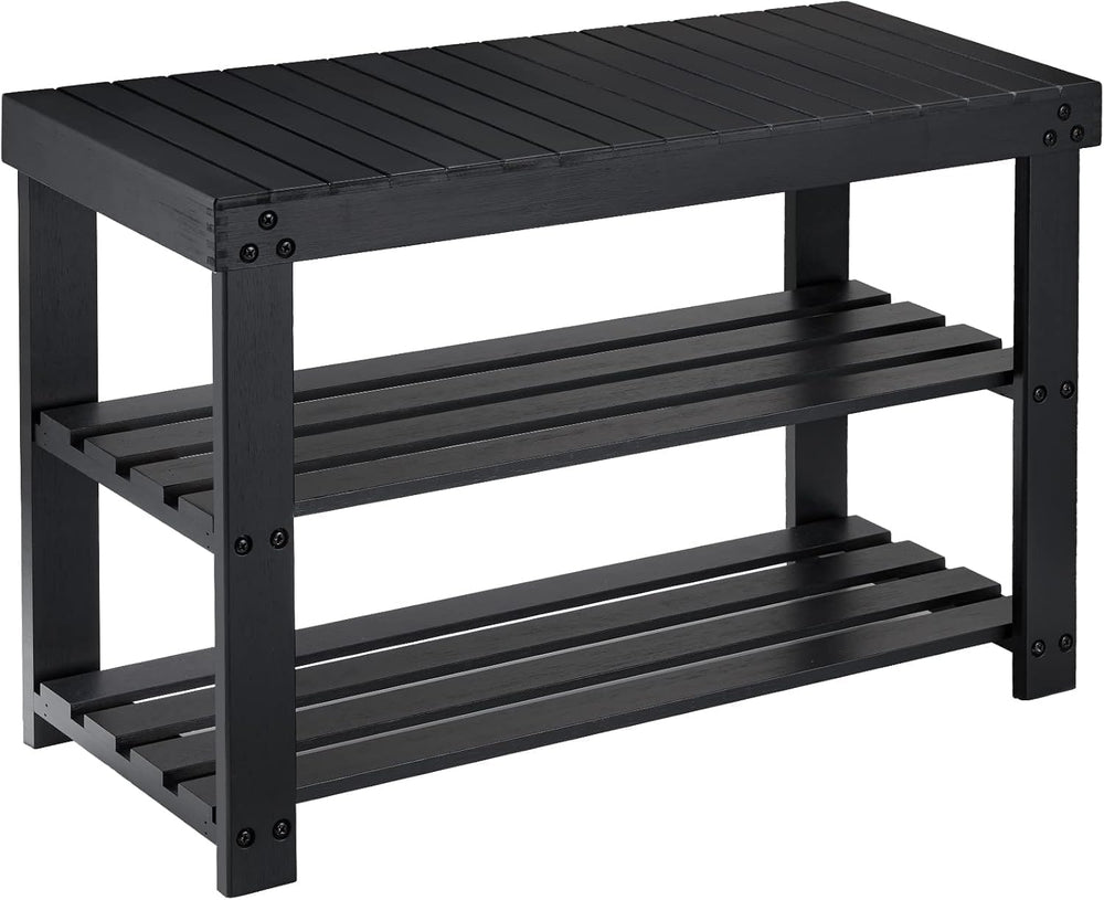 Pipishell 3 Tier Bamboo Shoe Rack Bench for Entryway, Black