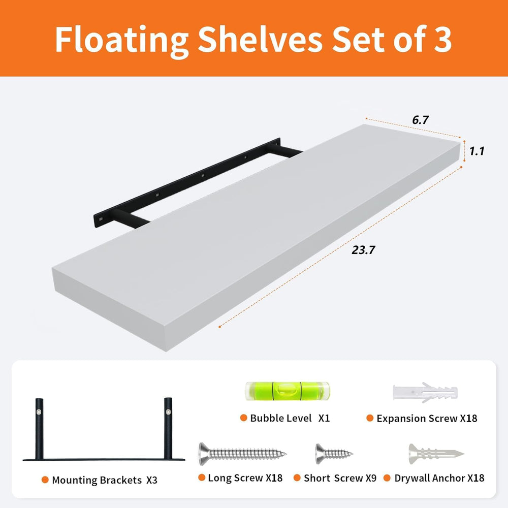 Upassion Floating Shelves for Wall Set of 3, 24" White Wall Shelves for ...