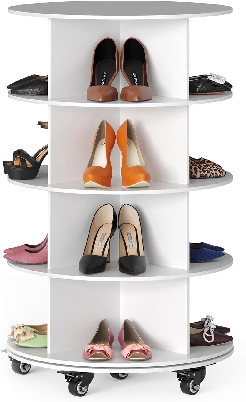 SpaceAid Spinning Shoe Rack with Wheels, 4 Tier Rotating Organizer Shoe Tower...