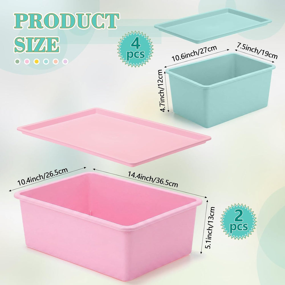 Menkxi 6 Pcs Plastic Storage Bins with Lids, Large and Small, Macaron Color