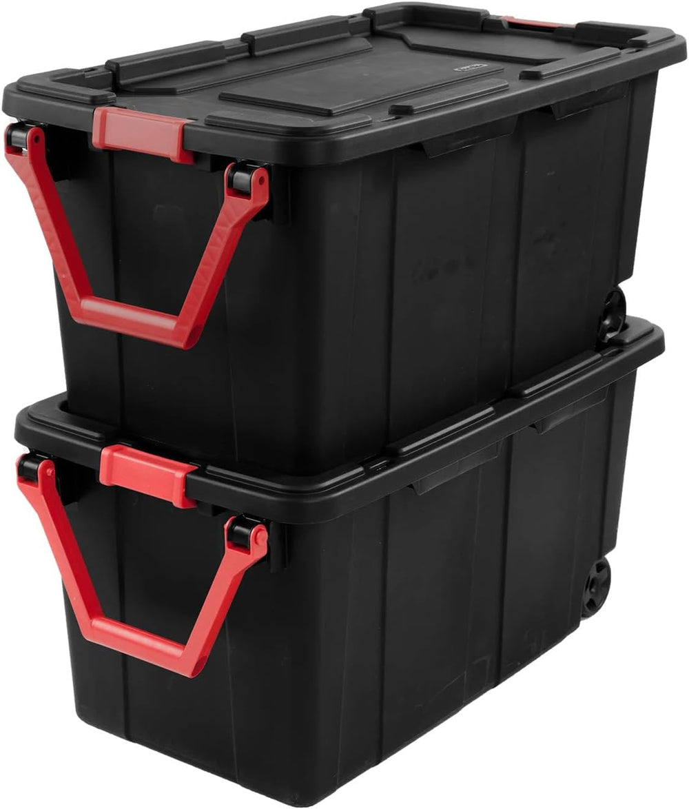 2 Pack 40 Gallon Heavy Duty Industrial Storage Bin with Wheels、 Lid、Handle