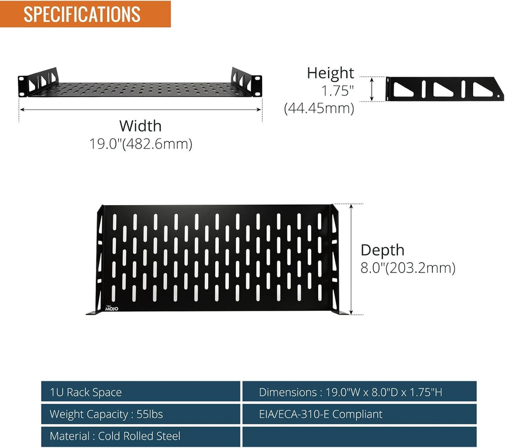 Tecmojo 1U Rack Shelf,19 inch Rack Shelf 8 inch Depth,Rack Mount Shelf with A...