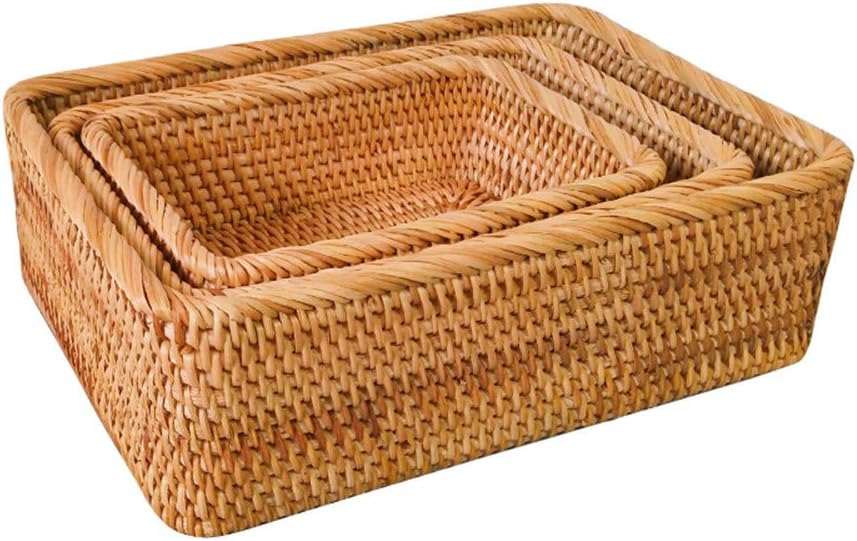 Handmade Rectangle Wicker Fruit Box Rattan Tray Magazine Organizer and Small ...