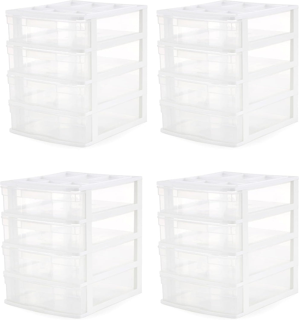 Gracious Living 4-Drawer Desktop/Countertop Organizer, White/Clear, 4 Pack