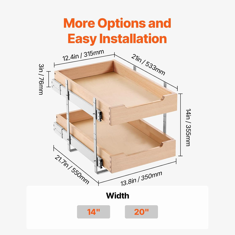 VEVOR 2 Tier Pull Out Cabinet Organizer, 14" W x 21" D Cabinet Draw...