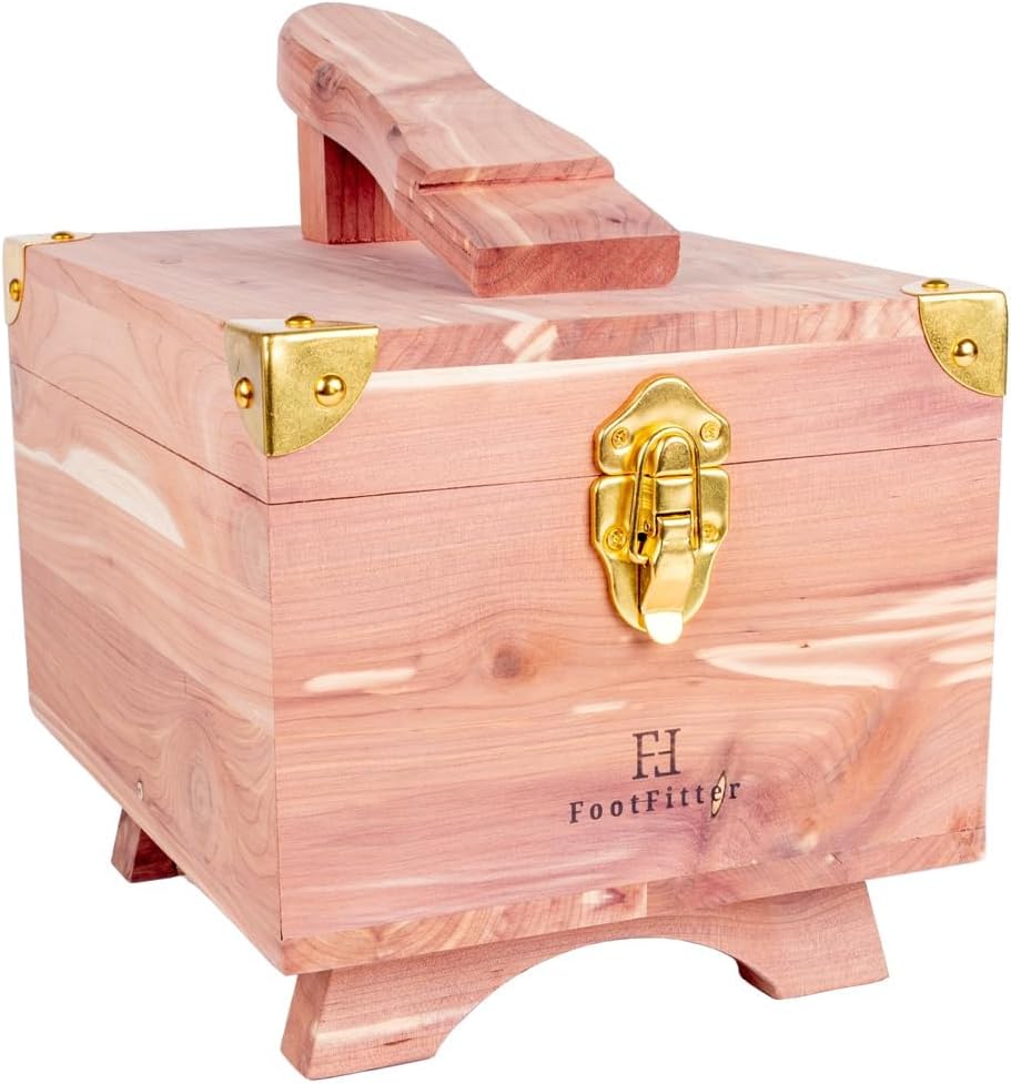 FootFitter Grand Cedar Shoe Shine Valet Box with Stand, USA Grown Wood