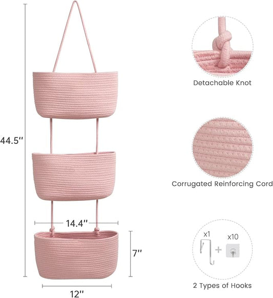 TeoKJ 3-Tier Wall hanging Storage Bags, Over the Door Organizer, Decorative - Image 2