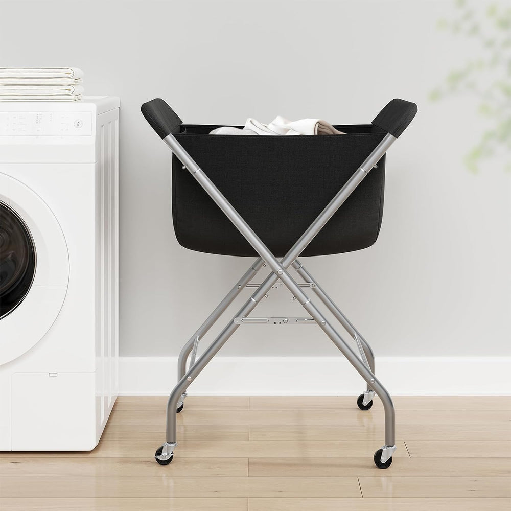 ELYKEN Laundry Basket with Wheels, Collapsible Laundry Hamper, Black