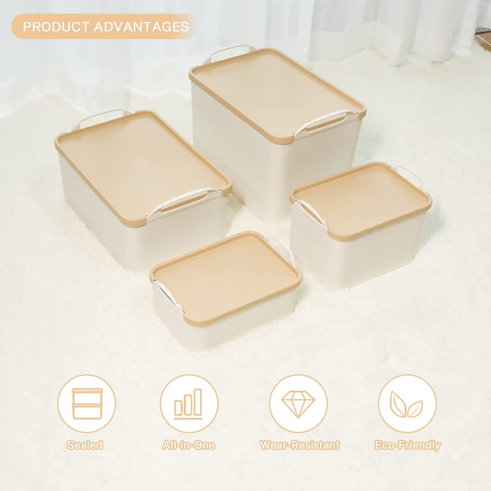 ANMINY White Plastic Storage Bins Baskets with Lids, 8-Pack, 1XL+1L+2M+4S