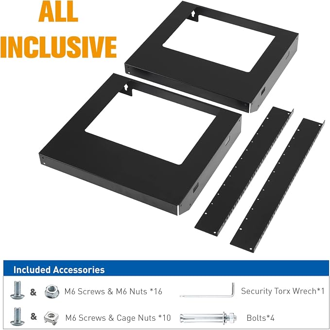 12U Wall Mount Rack Open Frame 19 Inch Server Equipment 2 Post Network Cabinet