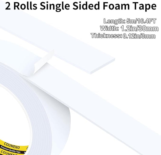 2 Pack Single-Sided Adhesive White Foam Tape 1.2inX16.4FT Single-Sided Sealing - Image 2