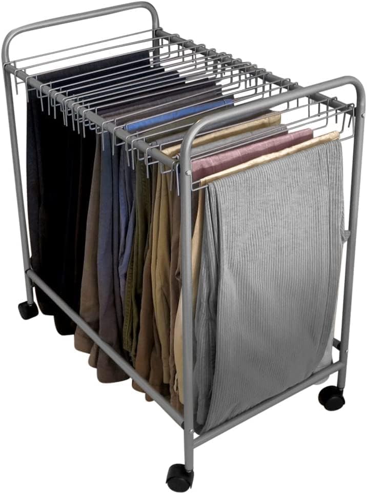 Evelots Rolling Pants Rack with 20 Hangers, Jean and Skirt Closet Organizer
