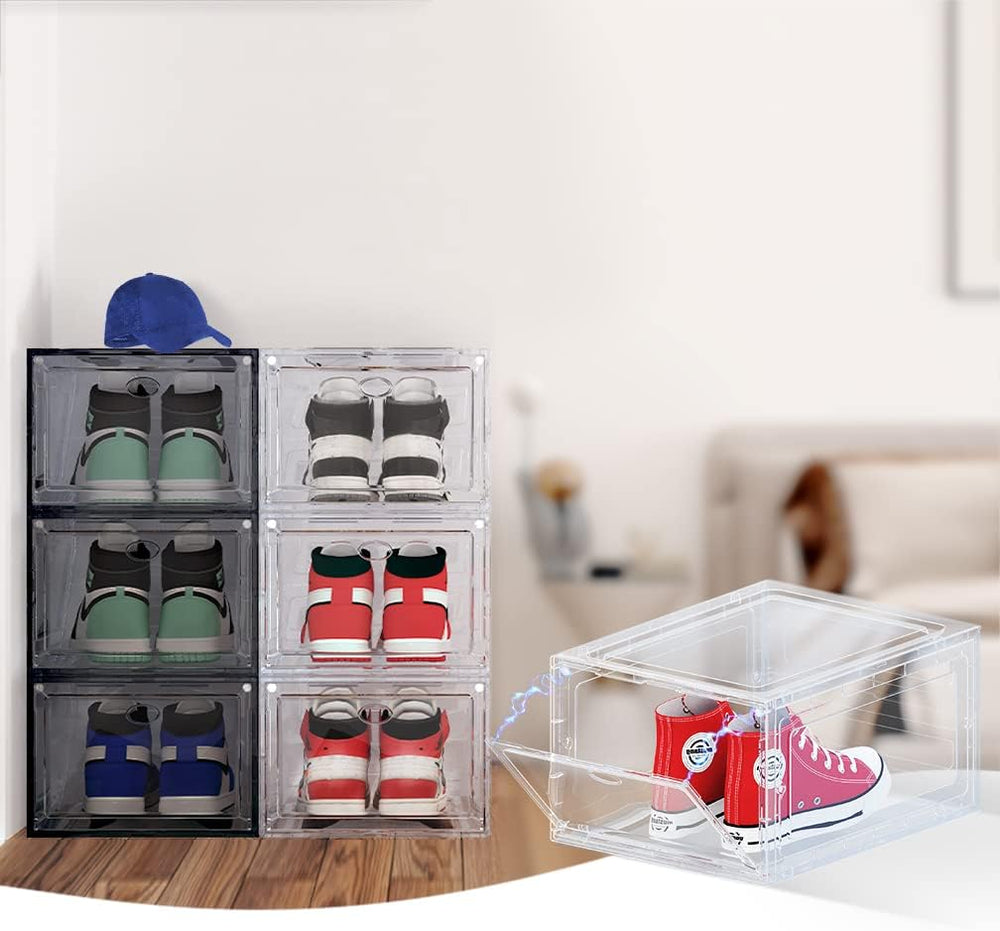 US 15 XXL 8 Pack Shoe Storage Box, Shoe Boxes Clear Plastic Stackable, Shoe C...
