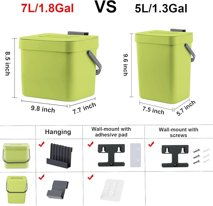 LALASTAR 1.8 Gallon Hanging Trash Can, Compost Bin Indoor Kitchen Sealed - Image 6