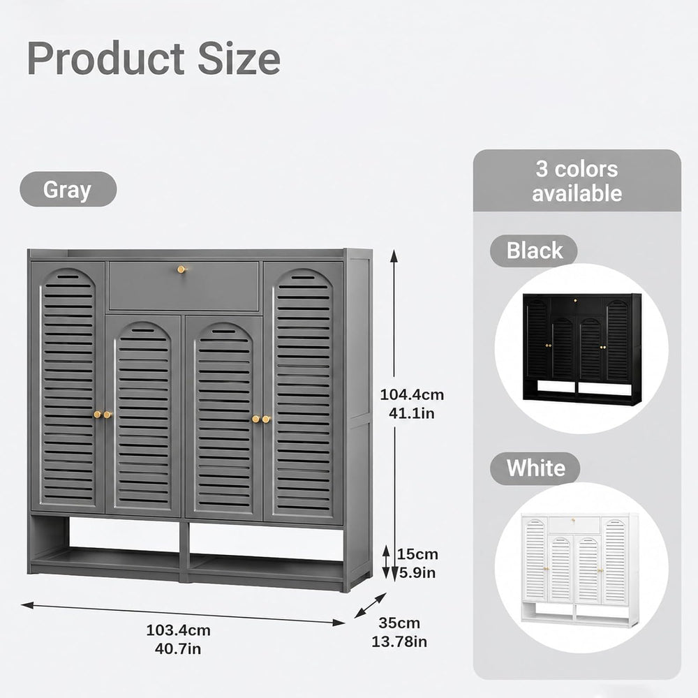 7-Tier Bamboo Shoe Cabinet, Shoe Storage Organizer with Louvered Doors and Dr...