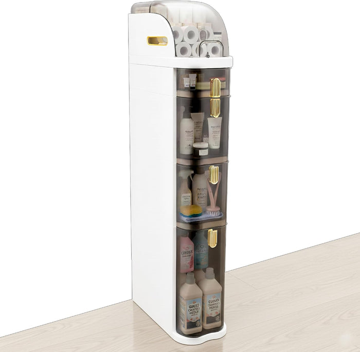 4-Tier Slim Bathroom Storage Cabinet, Narrow Rolling Organizer