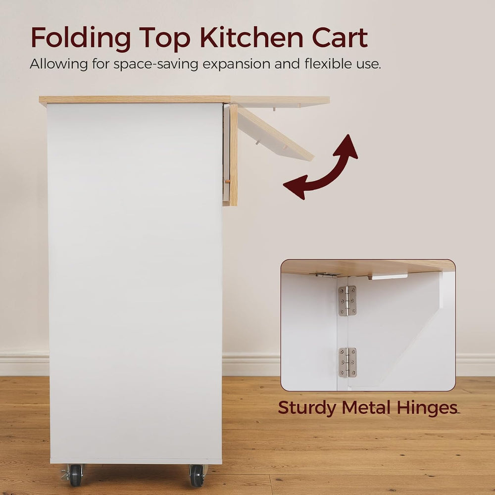 MAHANCRIS Kitchen Island on Wheels with Drop Leaf, Folding Countertop Kitchen...